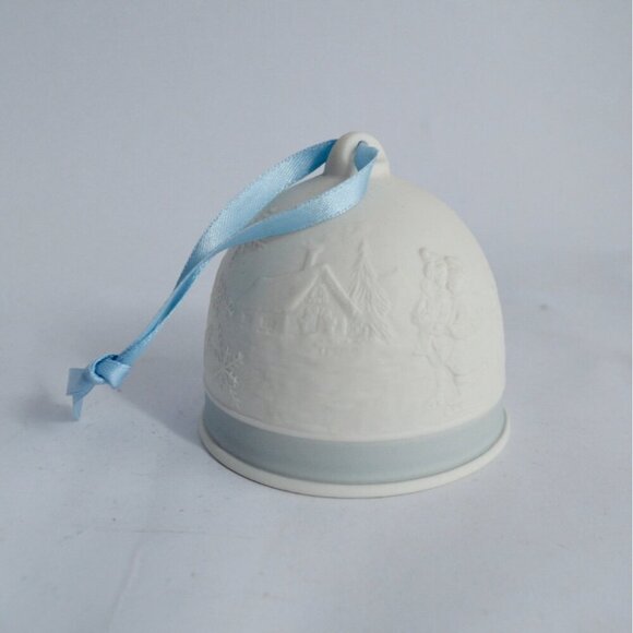 Lladro White Blue Embossed Bell Ceramic Ornament - Picture 3 of 4